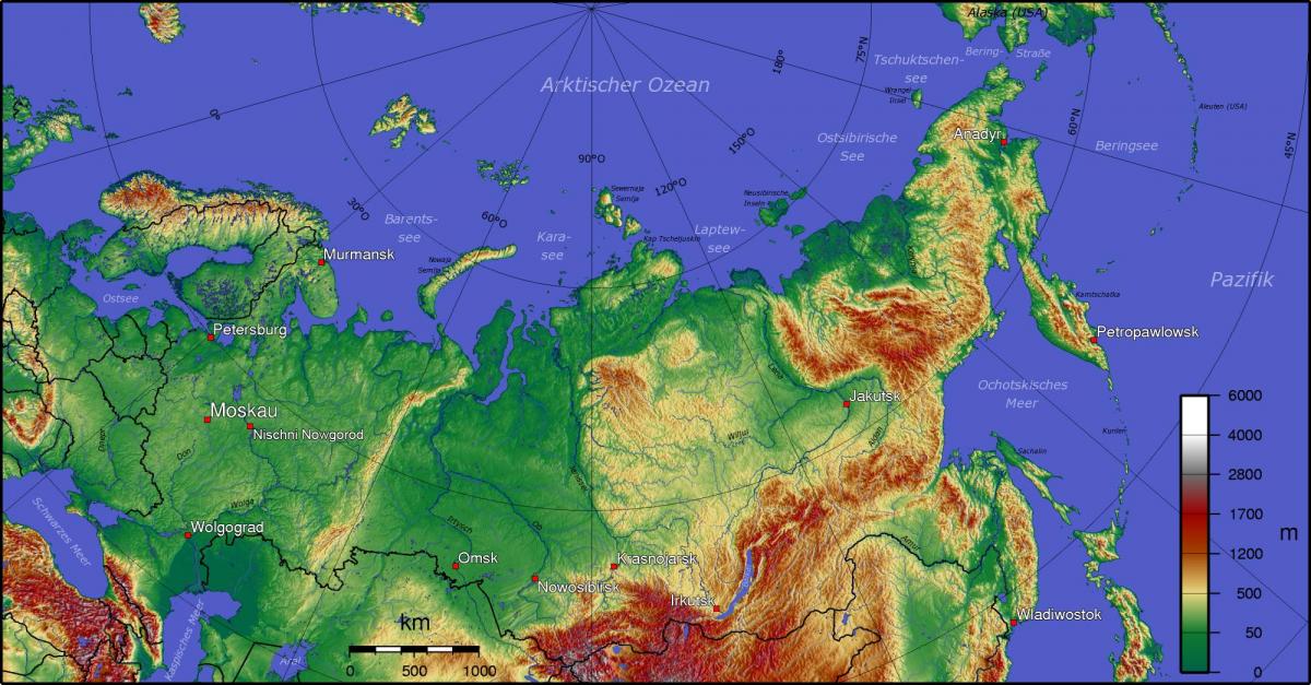Topografische kaart van Rusland